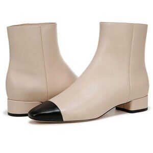 Veronica Beard Cecile Cap Toe Ankle Bootie Size 7.5 Ecru Black Leather NEW $495
